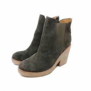 Anthropologie Olive Green Platform Suede Booties